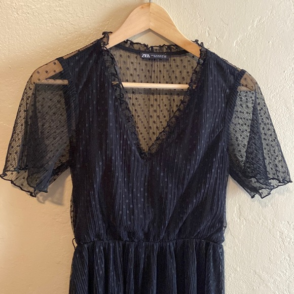 Zara Women’s Black Polka Dot Lace Sheer Dress Size XS - Picture 3 of 9